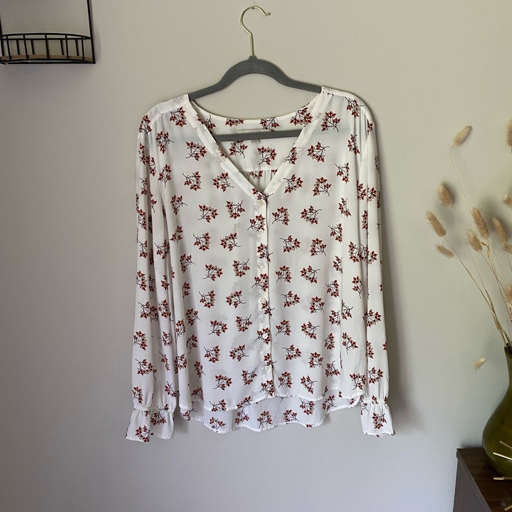Loft size large beige and red floral blouse